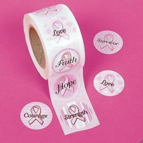 500 Pc Roll Pink Ribbon Sticker Breast Cancer Awareness