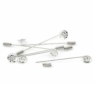30pcs Steel/nickel Tone Round Beading Coat Stick Pin Clutches Setting Brooches