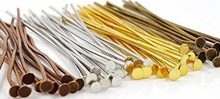 50 Pieces 1" Or 2" Flat Head Pins Jewelry Making Beading 6 Colors 20-gauge