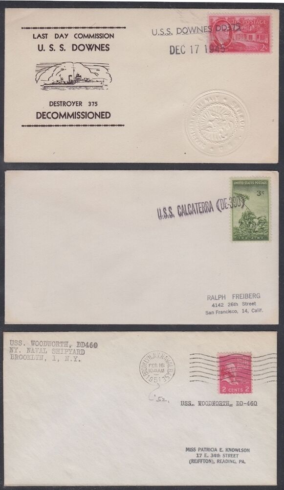 U.s. 1936-51. Naval Covers - One Line Cancels (11), Destroyers