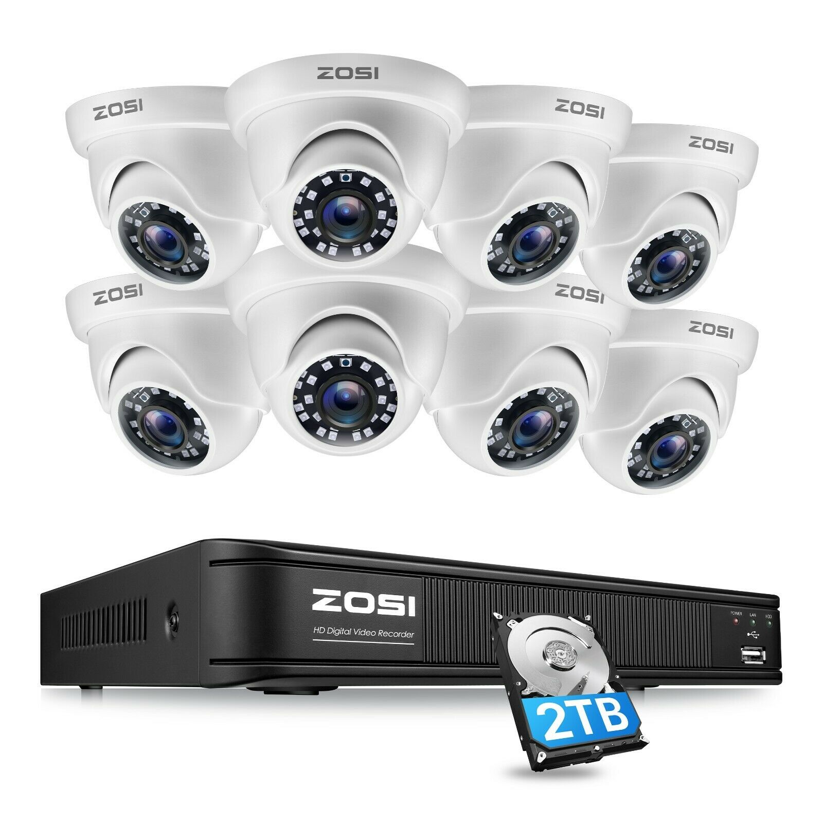 Zosi H.265+ Dvr Cctv 1080p Security Camera Outdoor Home System Motion Detection