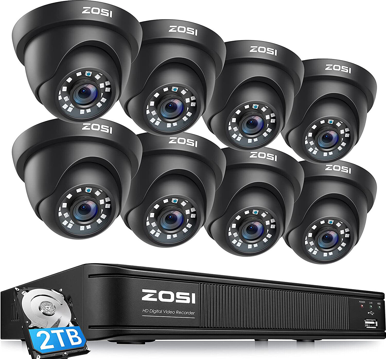 Zosi H.265+ 5mp-lite Dvr Outdoor Home Cctv Security 1080p Camera System 2tb Hdd