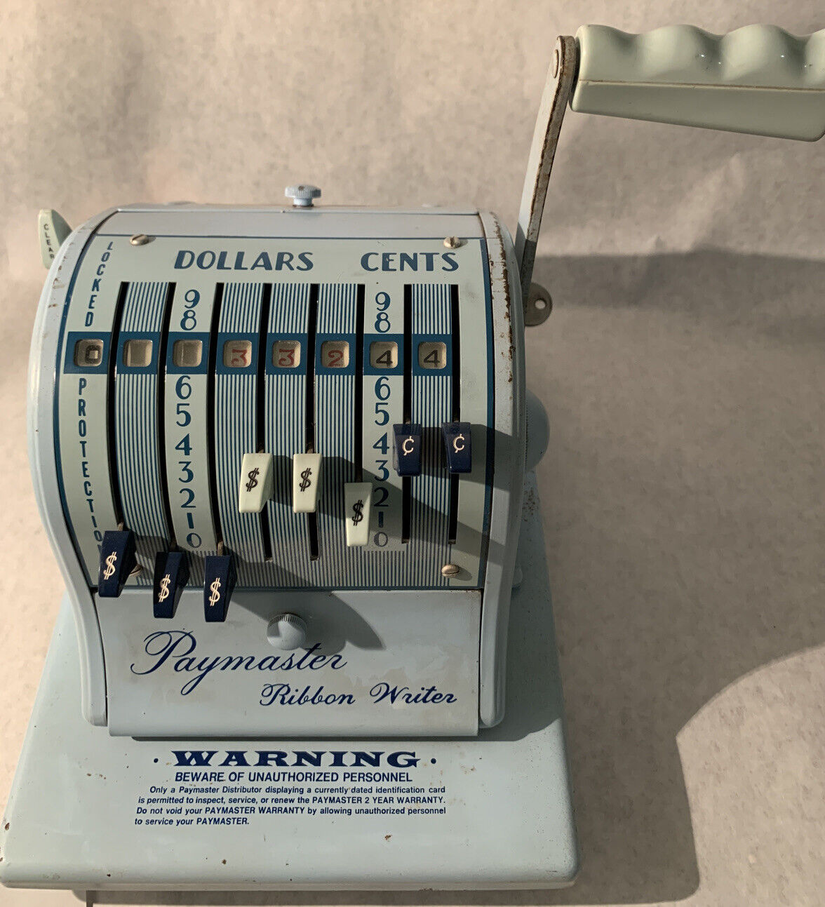 Paymaster 8000 8 Column Ribbon Check Writer With Key Blue Vintage 78n54517