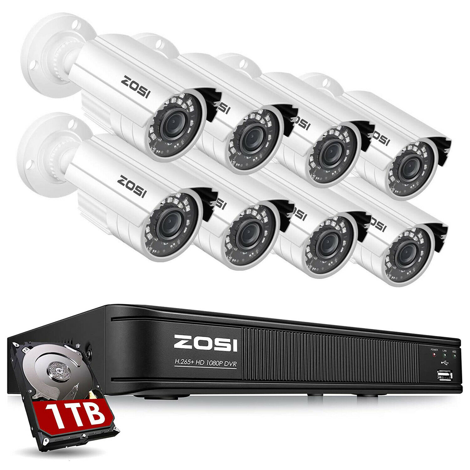 Zosi H.265 Hdmi 1080p Cctv Outdoor Security Camera Night Vision Home System/ Dvr