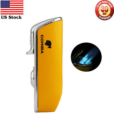 Cohiba Cigar Lighter 3 Torch Jet Flame Cigarette Lighter With Cigar Punch Yellow